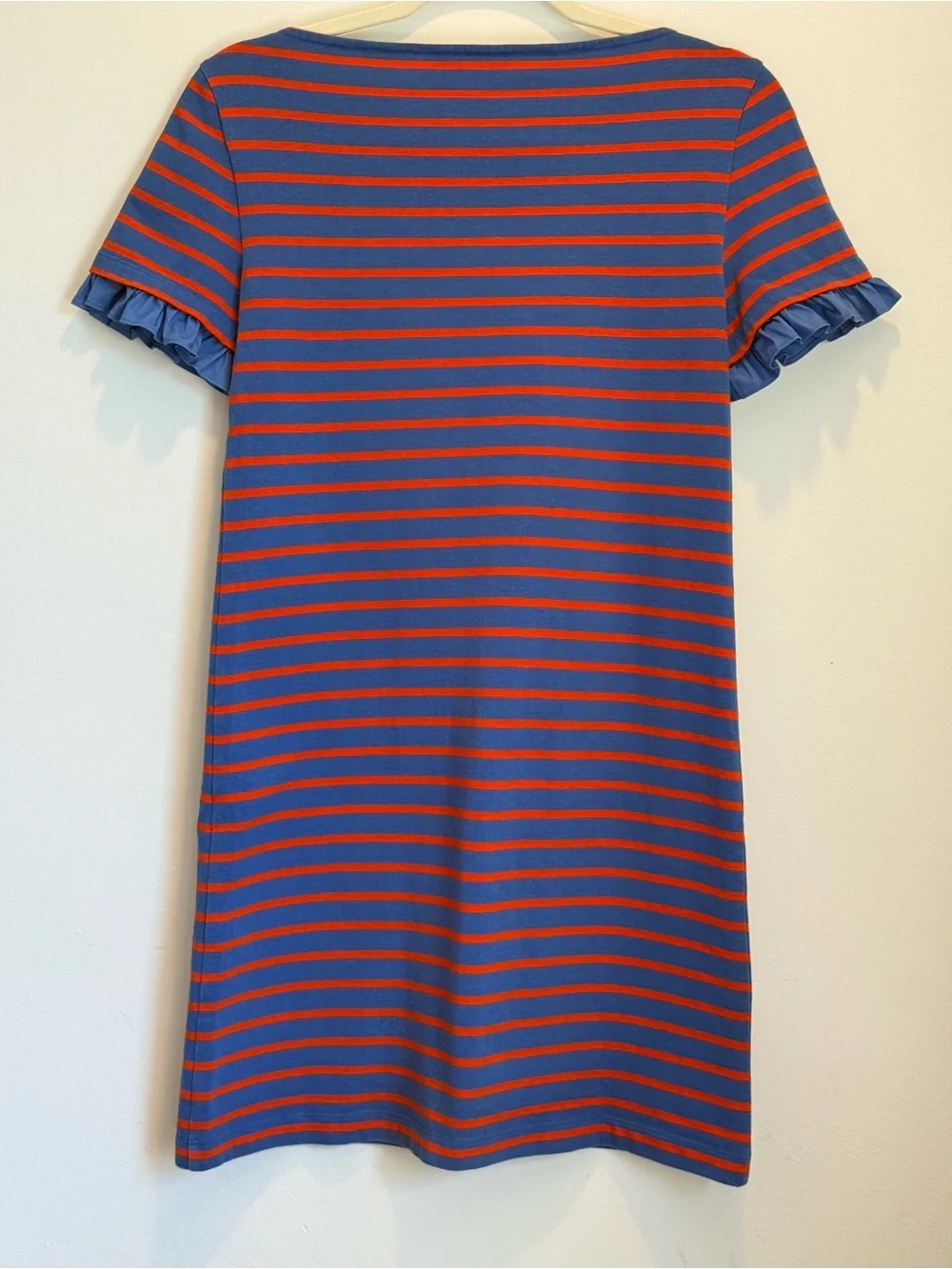 Tory Burch Blue & Orange Ruffle Sleeve Striped Casual T-Shirt Dress XS